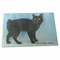 Large Glass Cutting Chopping Board Black Bobtail Cat 