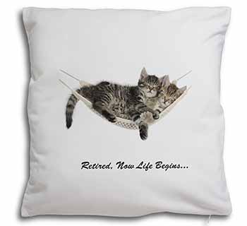 Cats in Hammock Retirement Gift Soft White Velvet Feel Scatter Cushion