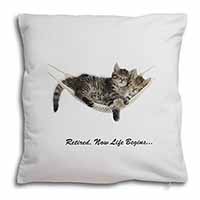 Cats in Hammock Retirement Gift Soft White Velvet Feel Scatter Cushion