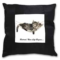 Cats in Hammock Retirement Gift Black Satin Feel Scatter Cushion
