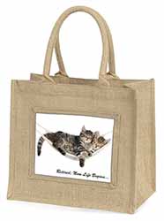 Cats in Hammock Retirement Gift Natural/Beige Jute Large Shopping Bag