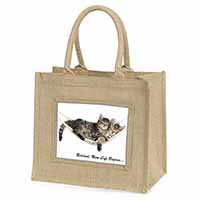 Cats in Hammock Retirement Gift Natural/Beige Jute Large Shopping Bag