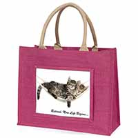 Cats in Hammock Retirement Gift Large Pink Jute Shopping Bag
