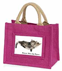 Cats in Hammock Retirement Gift Little Girls Small Pink Jute Shopping Bag