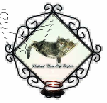 Cats in Hammock Retirement Gift Wrought Iron Wall Art Candle Holder