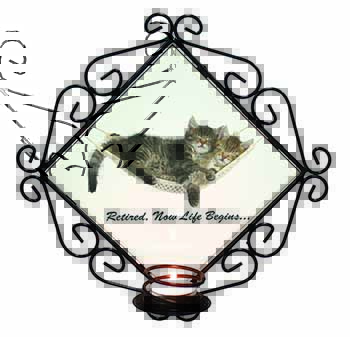 Cats in Hammock Retirement Gift Wrought Iron Wall Art Candle Holder