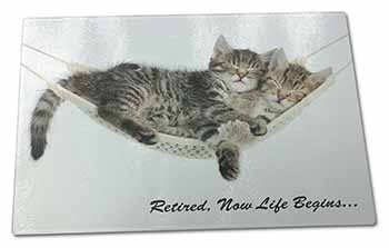 Large Glass Cutting Chopping Board Cats in Hammock Retirement Gift