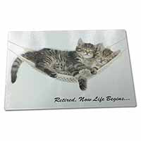 Large Glass Cutting Chopping Board Cats in Hammock Retirement Gift