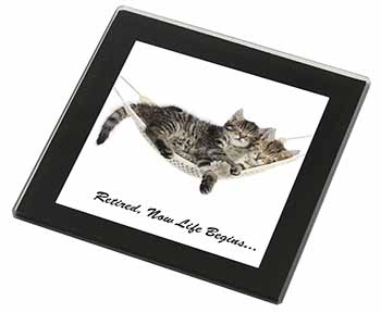 Cats in Hammock Retirement Gift Black Rim High Quality Glass Coaster