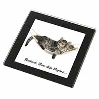Cats in Hammock Retirement Gift Black Rim High Quality Glass Coaster