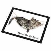 Cats in Hammock Retirement Gift Black Rim High Quality Glass Placemat