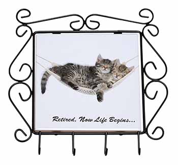 Cats in Hammock Retirement Gift Wrought Iron Key Holder Hooks