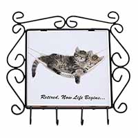 Cats in Hammock Retirement Gift Wrought Iron Key Holder Hooks