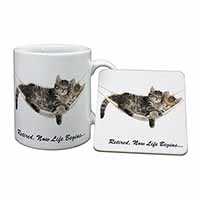 Cats in Hammock Retirement Gift Mug and Coaster Set