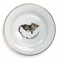Cats in Hammock Retirement Gift Gold Rim Plate Printed Full Colour in Gift Box
