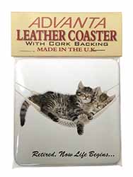 Cats in Hammock Retirement Gift Single Leather Photo Coaster