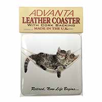 Cats in Hammock Retirement Gift Single Leather Photo Coaster