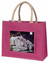 South American Chinchillas Large Pink Jute Shopping Bag