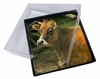4x Red Cow Picture Table Coasters Set in Gift Box