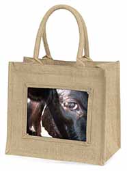 Pretty Fresian Cow Face Natural/Beige Jute Large Shopping Bag