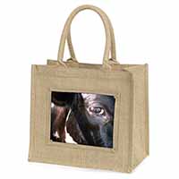 Pretty Fresian Cow Face Natural/Beige Jute Large Shopping Bag