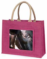 Pretty Fresian Cow Face Large Pink Jute Shopping Bag