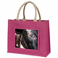 Pretty Fresian Cow Face Large Pink Jute Shopping Bag