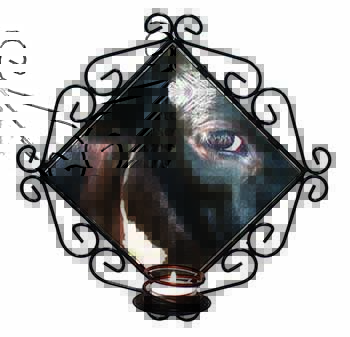 Pretty Fresian Cow Face Wrought Iron Wall Art Candle Holder