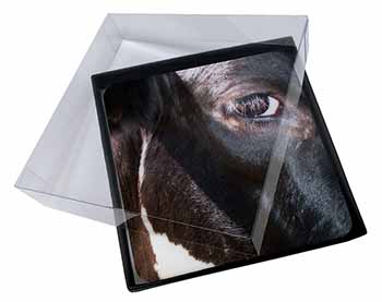 4x Pretty Fresian Cow Face Picture Table Coasters Set in Gift Box