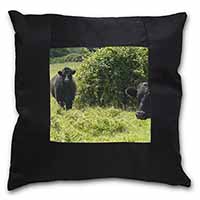 Cute Black Bull Black Satin Feel Scatter Cushion