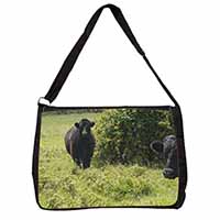 Cute Black Bull Large Black Laptop Shoulder Bag School/College