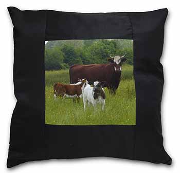 Cow with Calf Black Satin Feel Scatter Cushion