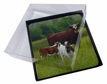 4x Cow with Calf Picture Table Coasters Set in Gift Box