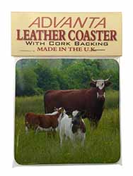 Cow with Calf Single Leather Photo Coaster