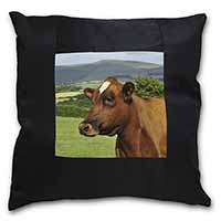 A Fine Brown Cow Black Satin Feel Scatter Cushion