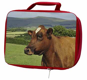 A Fine Brown Cow Insulated Red School Lunch Box/Picnic Bag
