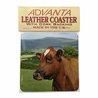 A Fine Brown Cow Single Leather Photo Coaster, Printed Full Colour  - Advanta Group®