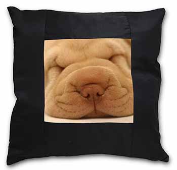 Cute Shar-Pei Puppy Dog Black Satin Feel Scatter Cushion