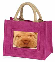 Cute Shar-Pei Puppy Dog Little Girls Small Pink Jute Shopping Bag