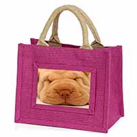 Cute Shar-Pei Puppy Dog Little Girls Small Pink Jute Shopping Bag