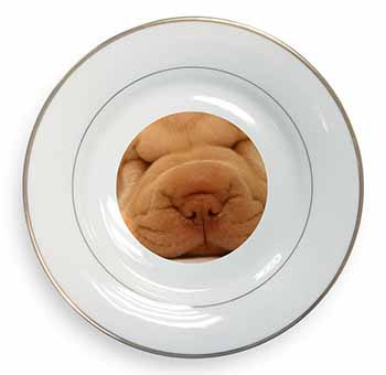 Cute Shar-Pei Puppy Dog Gold Rim Plate Printed Full Colour in Gift Box
