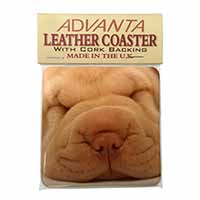 Cute Shar-Pei Puppy Dog Single Leather Photo Coaster