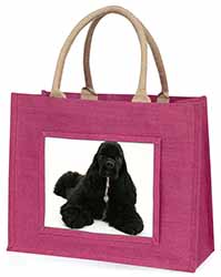 American Cocker Spaniel Dog Large Pink Jute Shopping Bag