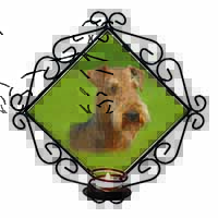 Airedale Terrier Dog Wrought Iron Wall Art Candle Holder