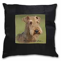 Airedale Terrier with Love Black Satin Feel Scatter Cushion