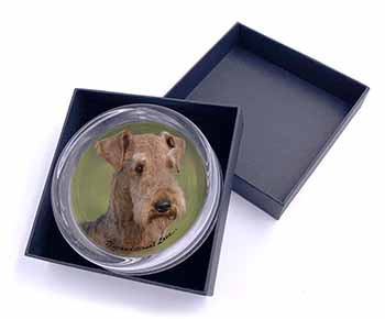 Airedale Terrier with Love Glass Paperweight in Gift Box