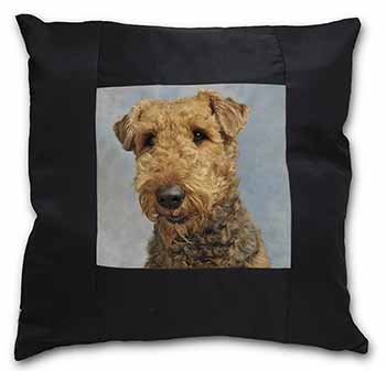 Airedale Terrier Dog Black Satin Feel Scatter Cushion