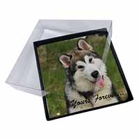 4x Alaskan Malamute "Yours Forever..." Picture Table Coasters Set in Gift Box - Advanta Group®