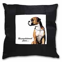 Boxer Dog With Love Black Satin Feel Scatter Cushion