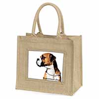 Boxer Dog With Love Natural/Beige Jute Large Shopping Bag